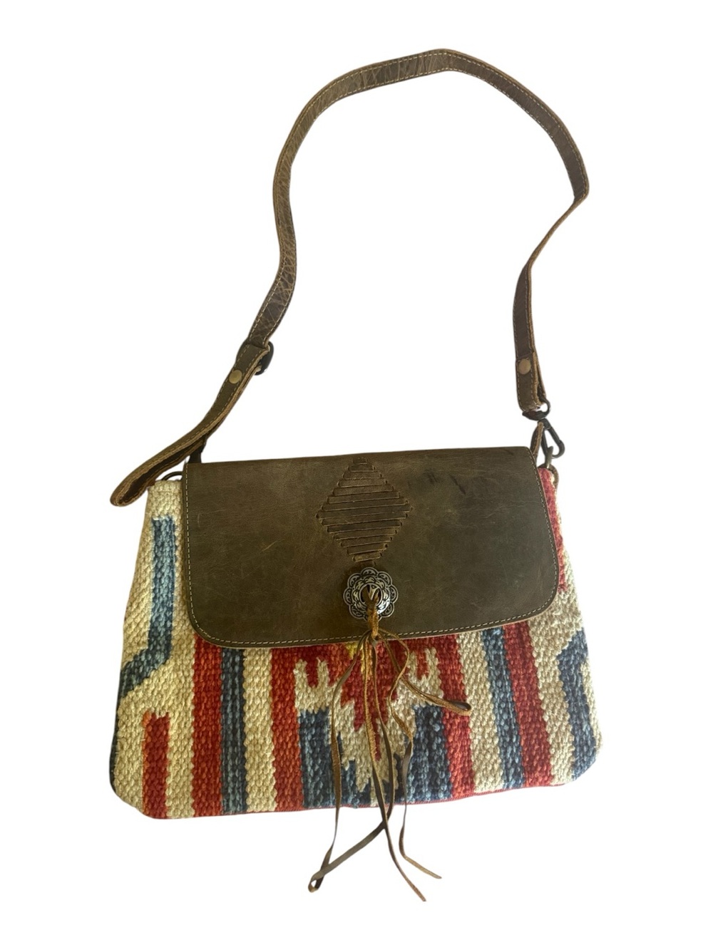 Myra Bag Leather Trim Southwestern Crossbody Handbag Boho Western